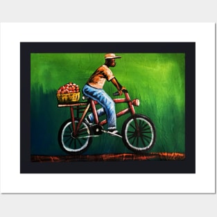 African Man riding Bicycle, African Artwork Posters and Art